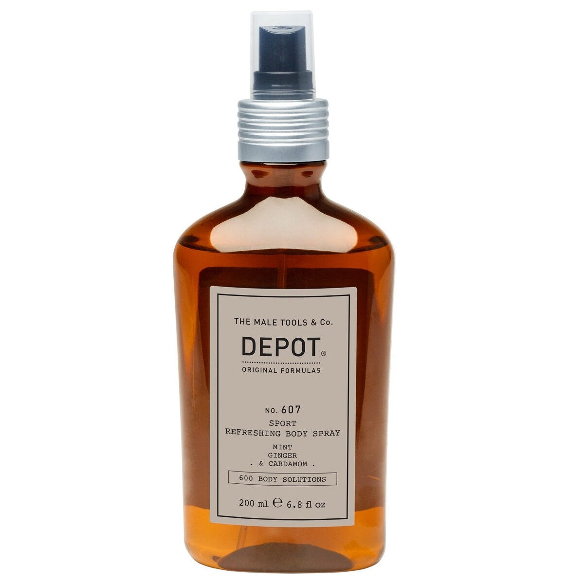 Depot, 600 Body Solutions No. 607, Complex botanic, Răcoritor, Spray de corp, Pentru față și corp, Mentă, Ghimbir & Cardamom, 200 ml